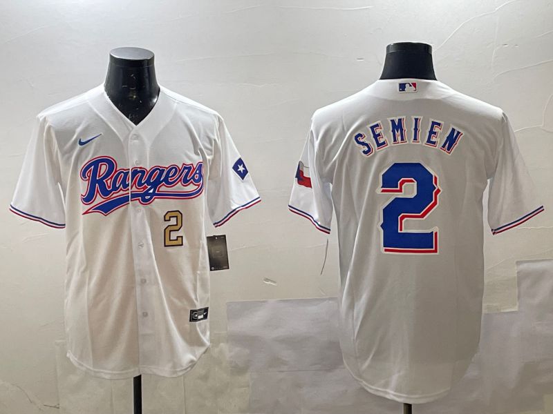 Men Texas Rangers 2 Semien White Game 2025 Nike MLB Jersey style 2